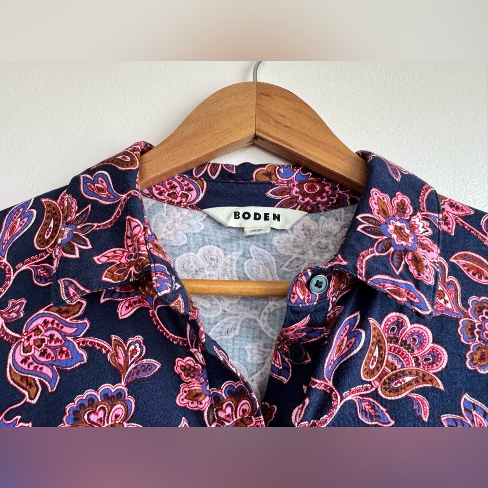 Boden Jemima Tiered Jersey Dress Rich Navy, Pink Ornate Pattern size 12 Regular - Picture 8 of 15